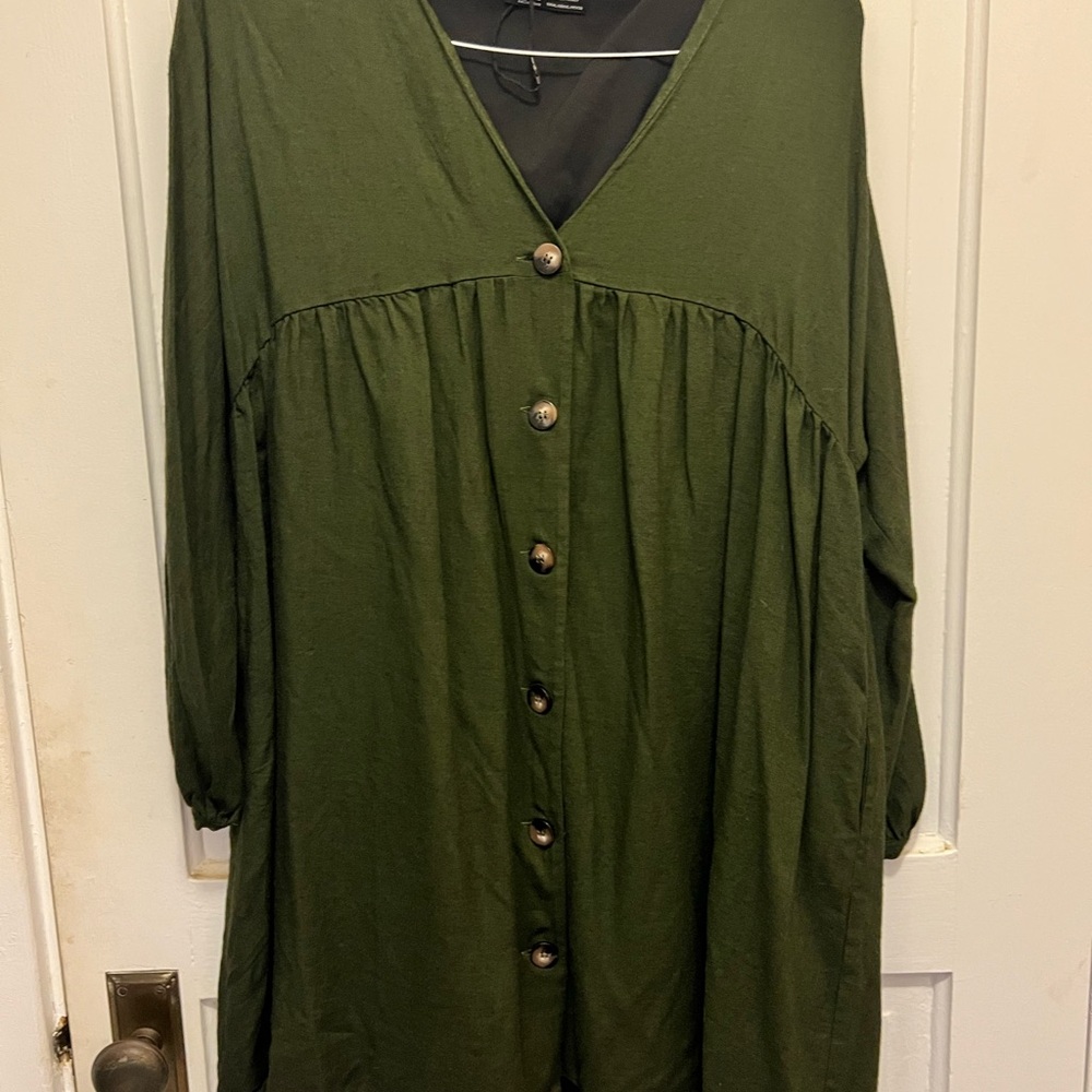 Zara Green Buttoned Pleated Sundress
